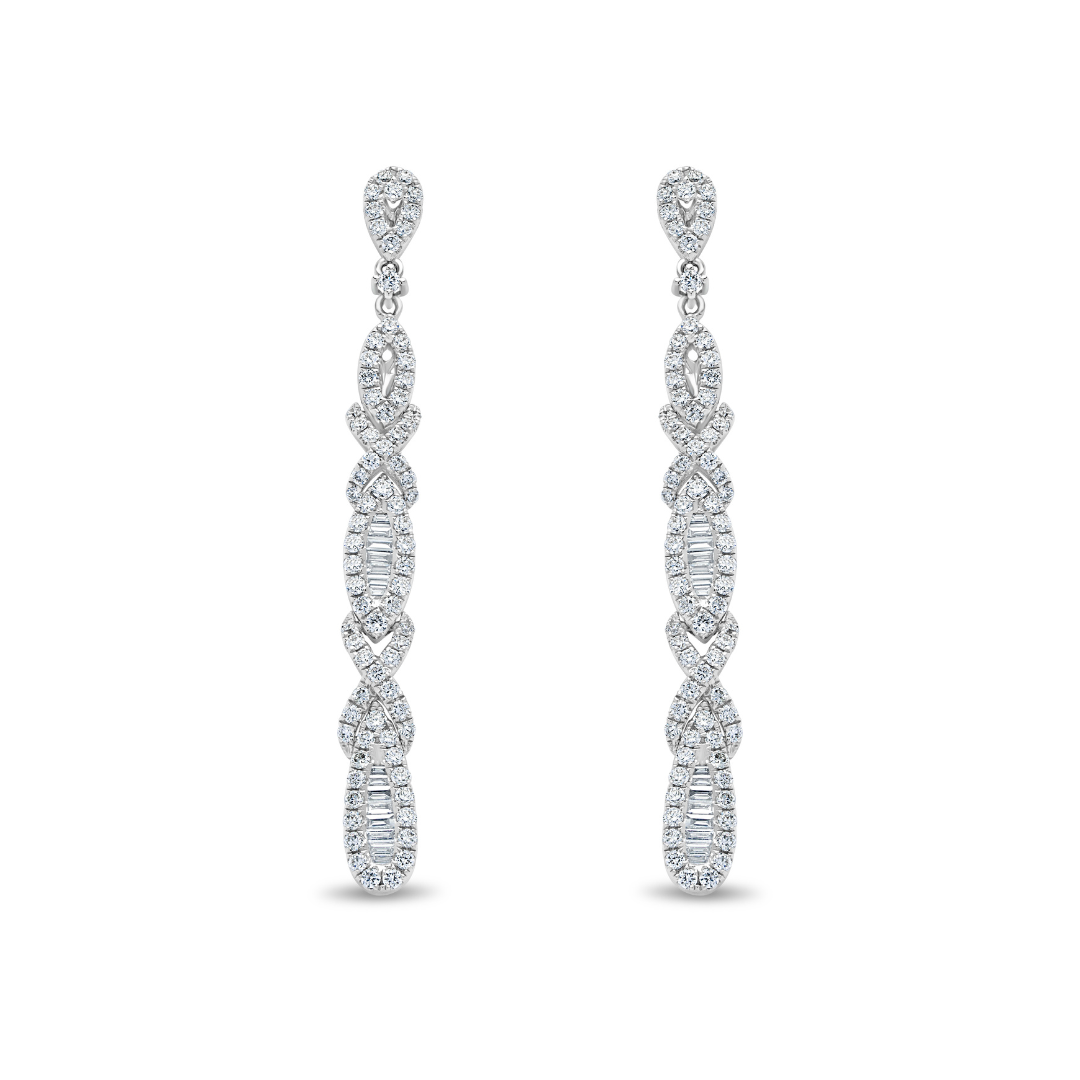 Infinity Drop Earrings with Baguette Centre