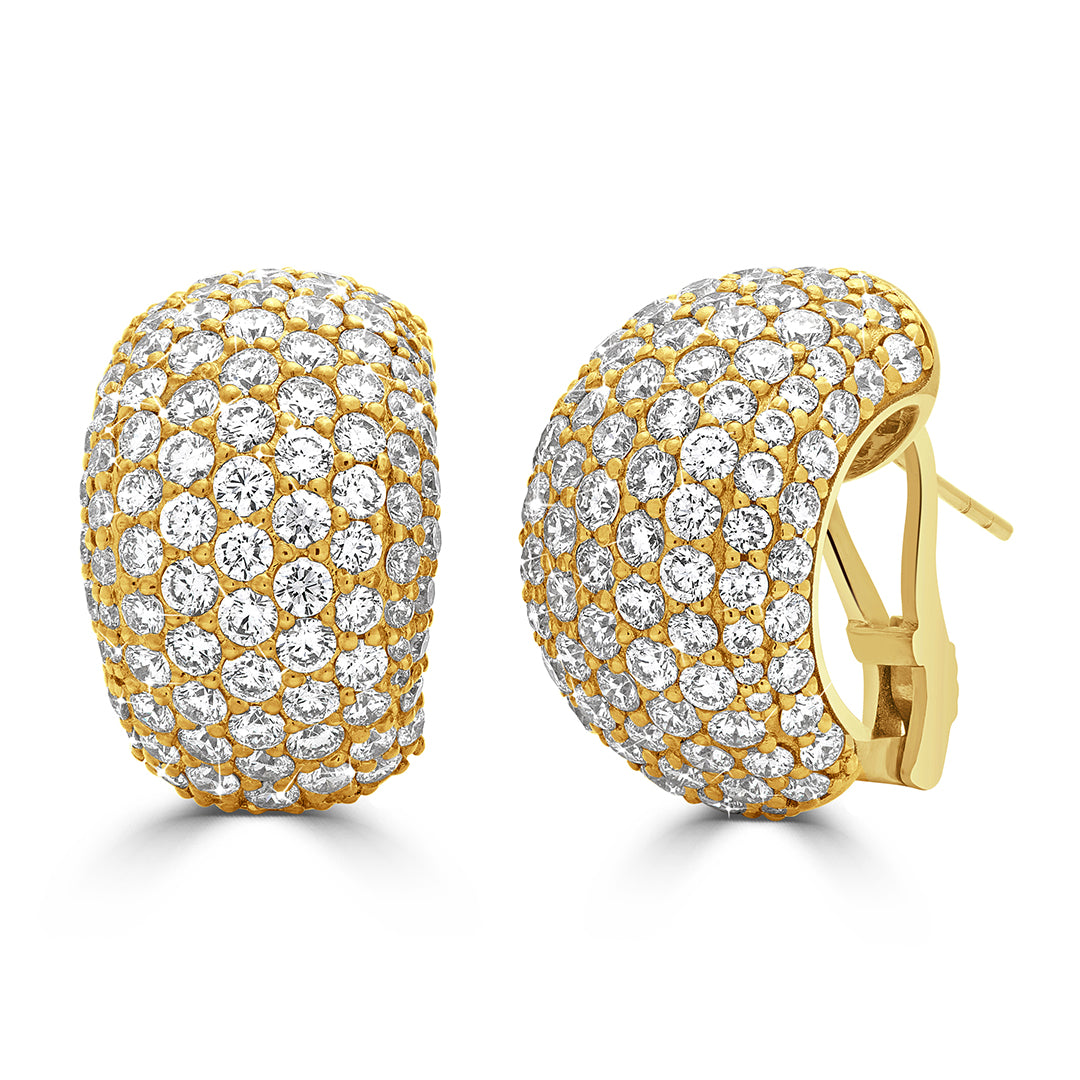 Curved Yellow Gold and Diamond Pavé Earrings