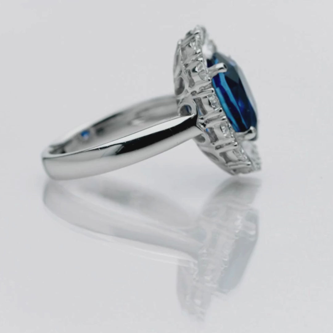 Royal Blue Sapphire Diamond and Pear Halo Ring