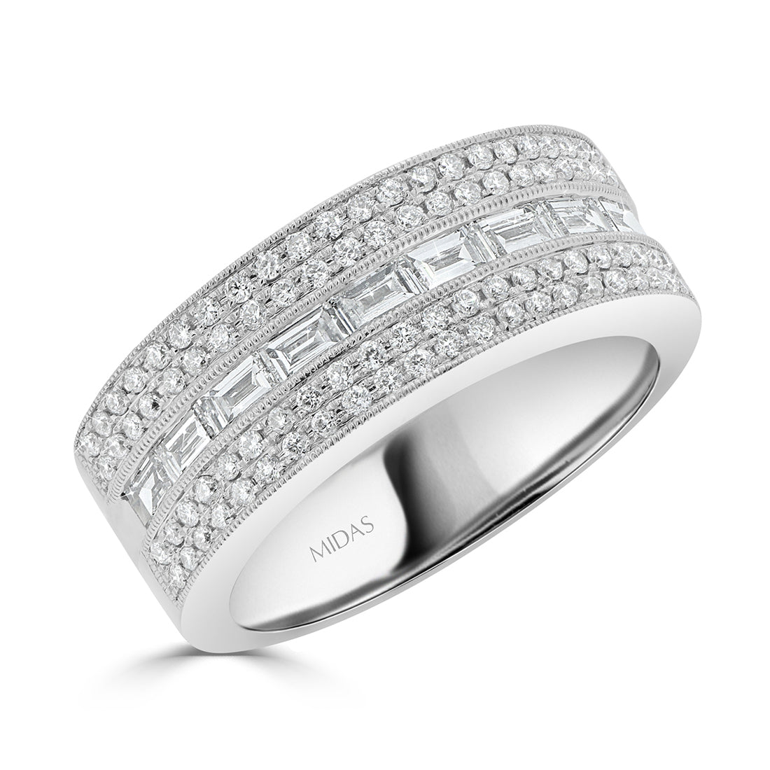 Baguette and Pave Round Brilliant Cut Diamonds Band