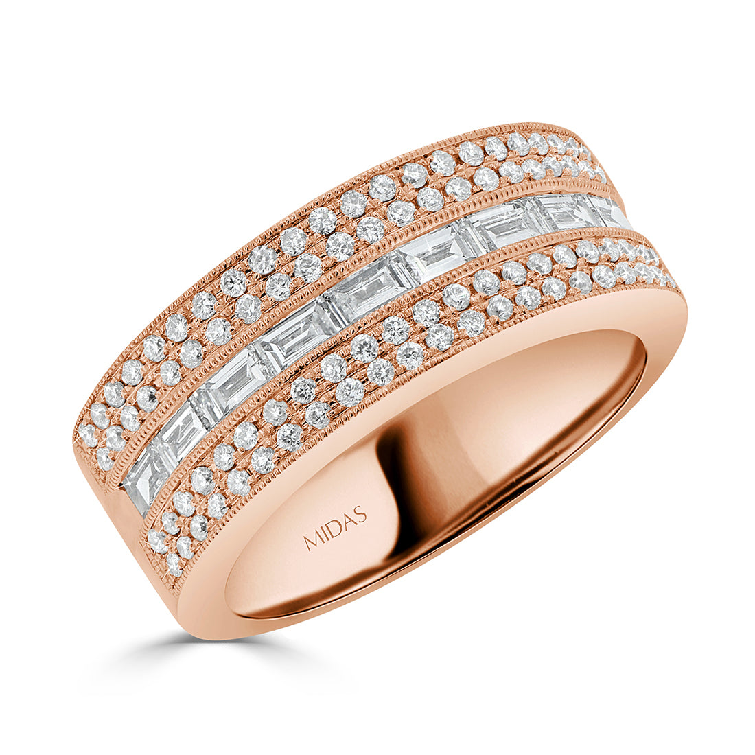 Baguette and Pave Round Brilliant Cut Diamonds Band