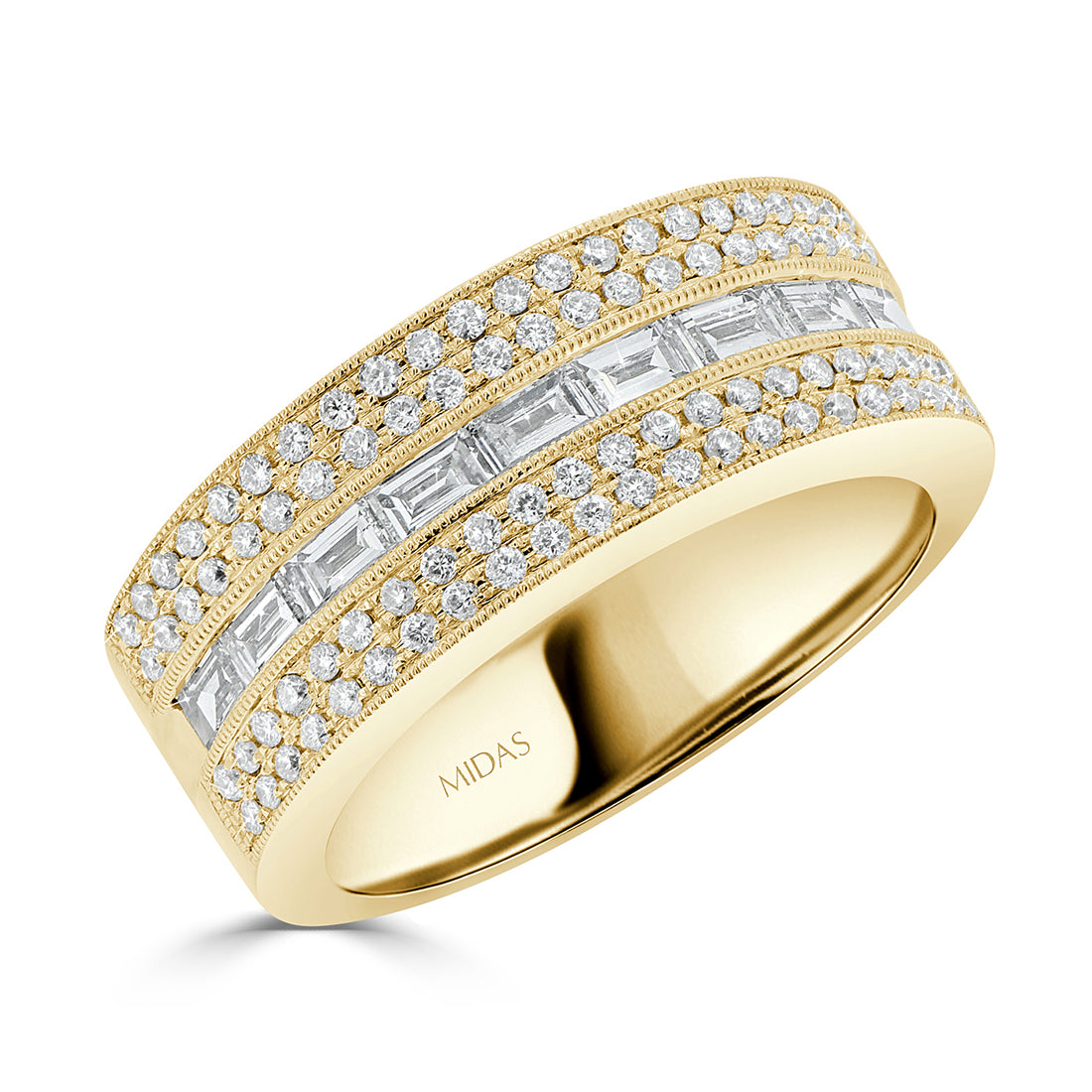 Baguette and Round Pavé Diamond Wedding Band