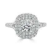 LG Cushion Cut Double Halo Diamond Engagement Ring with Split Shoulders