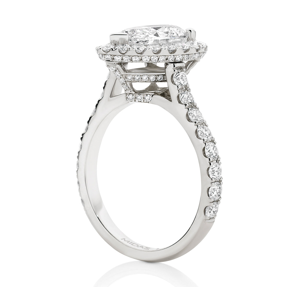 Pear Cut Halo with Pavé Band Diamond Engagement Ring