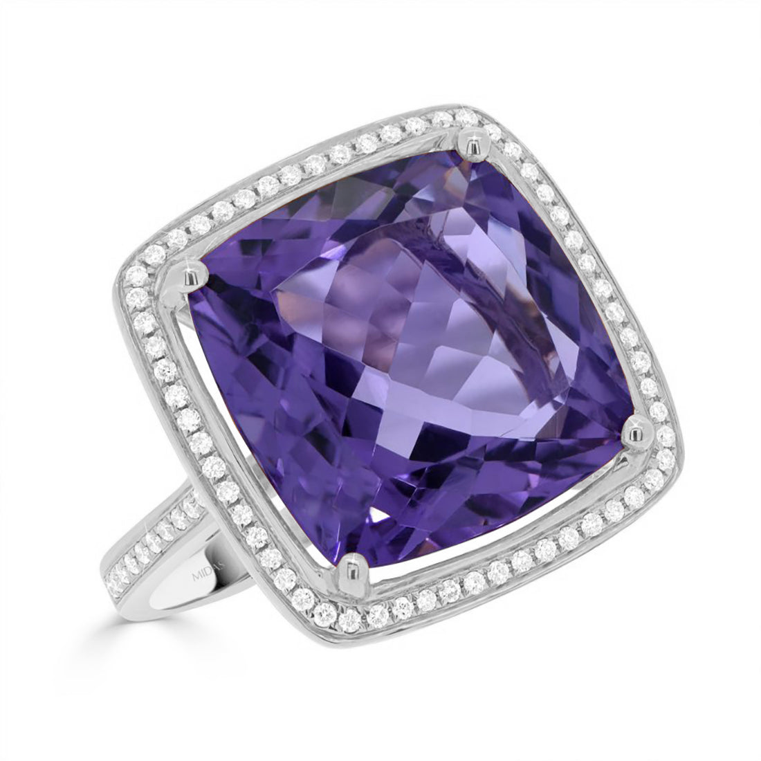 Cushion Cut Amethyst with Diamond Halo Ring