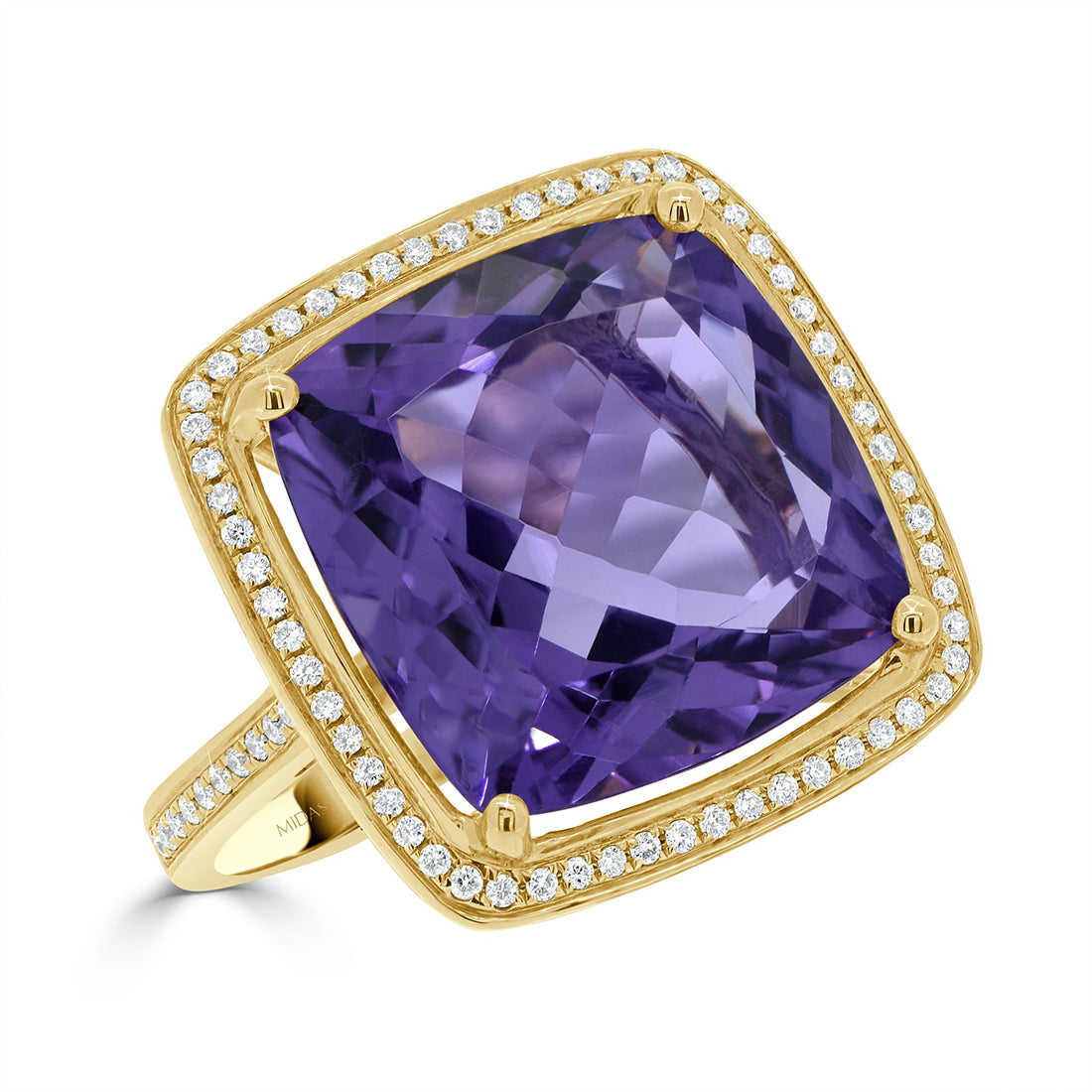 Cushion Cut Amethyst with Diamond Halo Ring