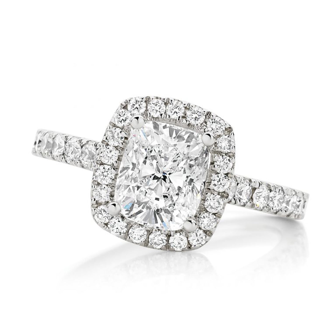 LG Cushion Cut Seamless Halo and Pavé Gallery Diamond Engagement Ring