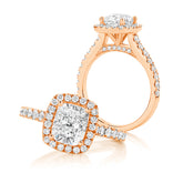 LG Cushion Cut Seamless Halo and Pavé Gallery Diamond Engagement Ring