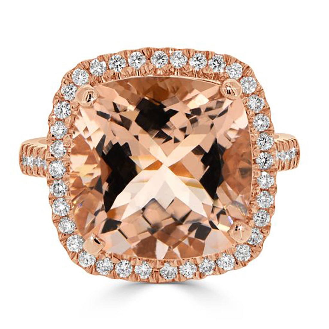 Cushion Morganite with Round Diamond Halo Ring