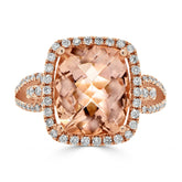 Cushion Morganite with Split Shoulder Round Diamond Halo Ring