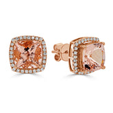 Cushion Morganite with Round Diamond Halo Studs