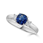 Cushion Cut Sapphire and Round Diamond Trilogy Ring