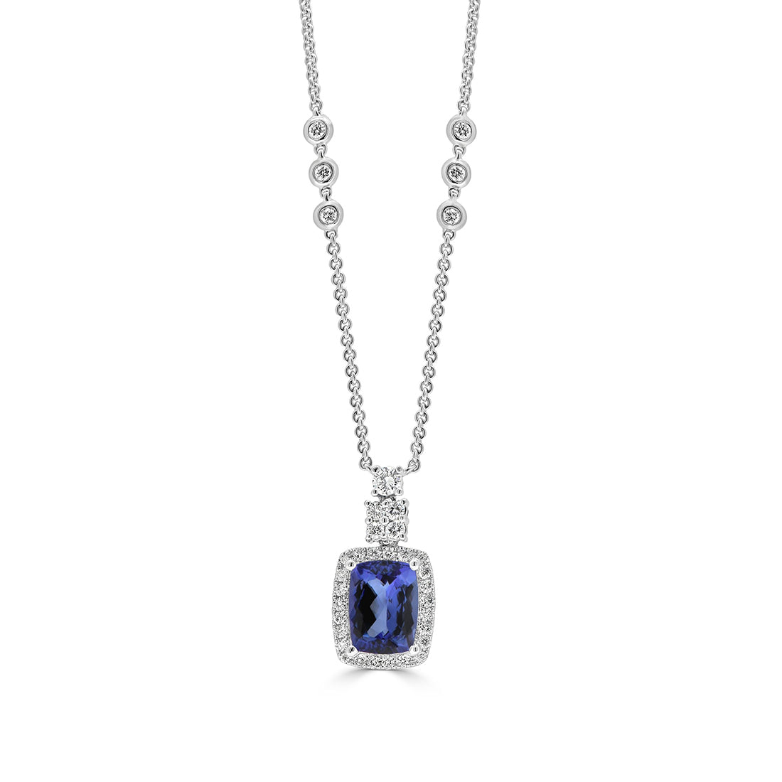 Cushion Shape Tanzanite Pendant with a Halo