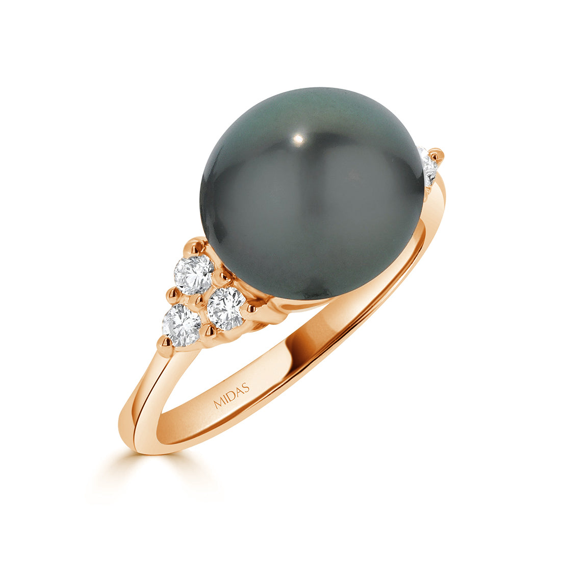 Round Tahitian Pearl and Diamond Trilogy Ring