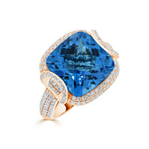 Cushion Cut Blue Topaz Pavé Halo Ring