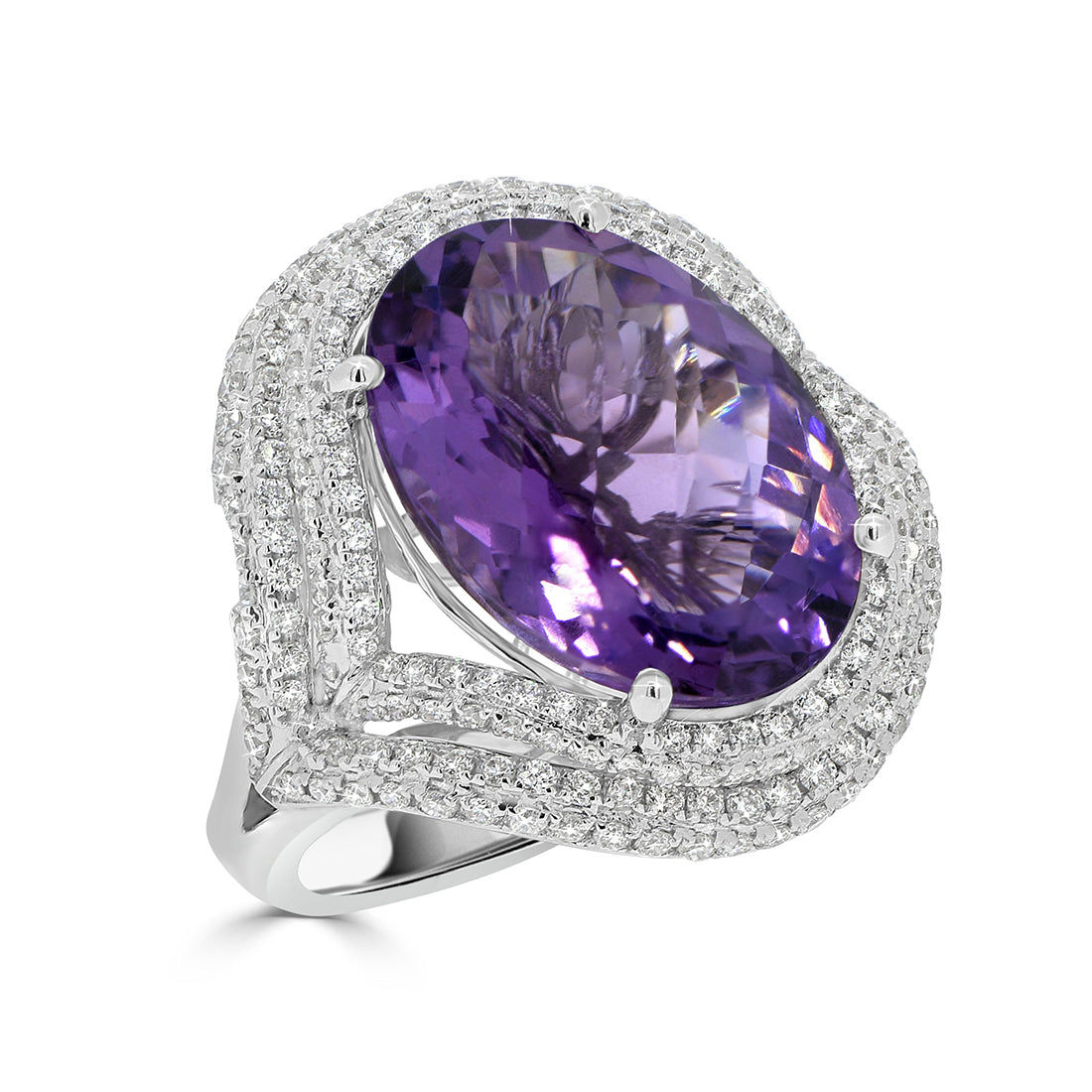 Double Halo Diamond and Amethyst Oval Dress Ring