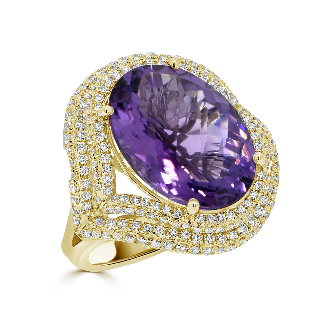 Double Halo Diamond and Amethyst Oval Dress Ring