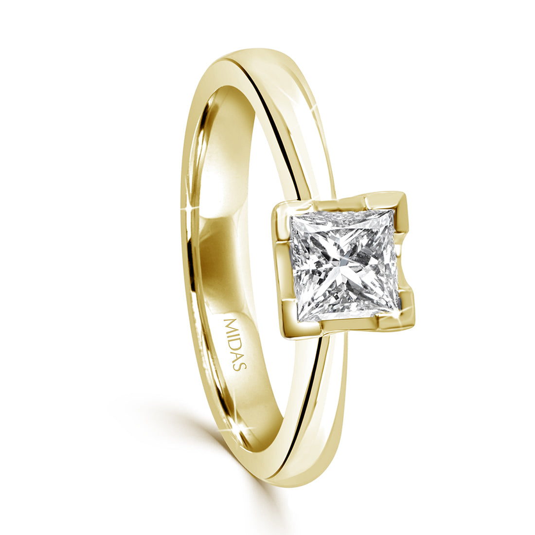 Princess Cut Bezel Solitaire Diamond Engagement Ring 18Kt Yellow Gold  2ct