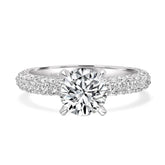 Elegant Round Brilliant Solitaire with Pave Diamond Engagement Ring