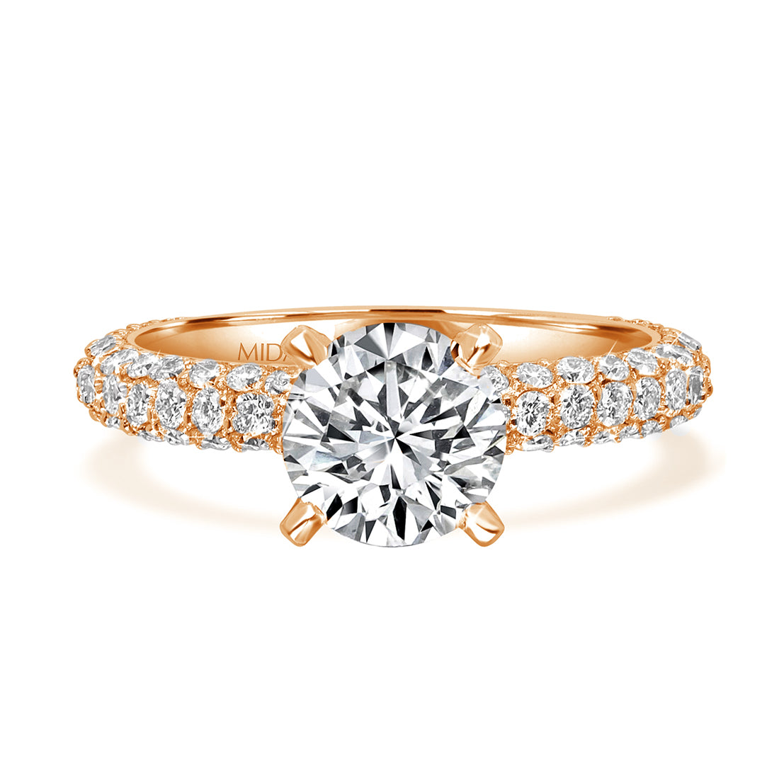 Elegant Round Brilliant Solitaire with Pave Diamond Engagement Ring