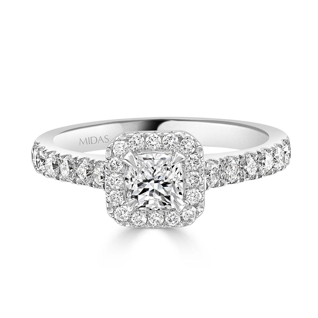 Four Claw Cushion Cut with Halo