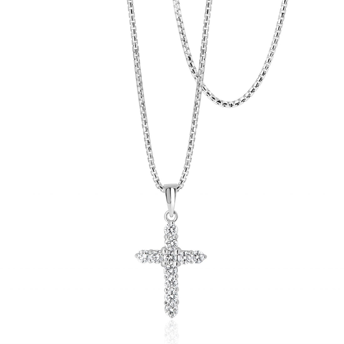 Long Minimalist White Gold Cross with Diamonds