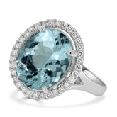 Oval Aquamarine with Round Diamond Halo Ring