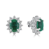 Oval Emerald with Round Diamond Halo Studs