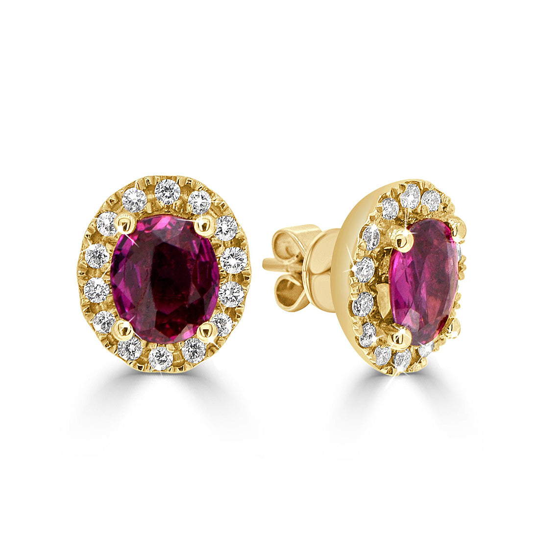 Oval Ruby and Diamond Studs