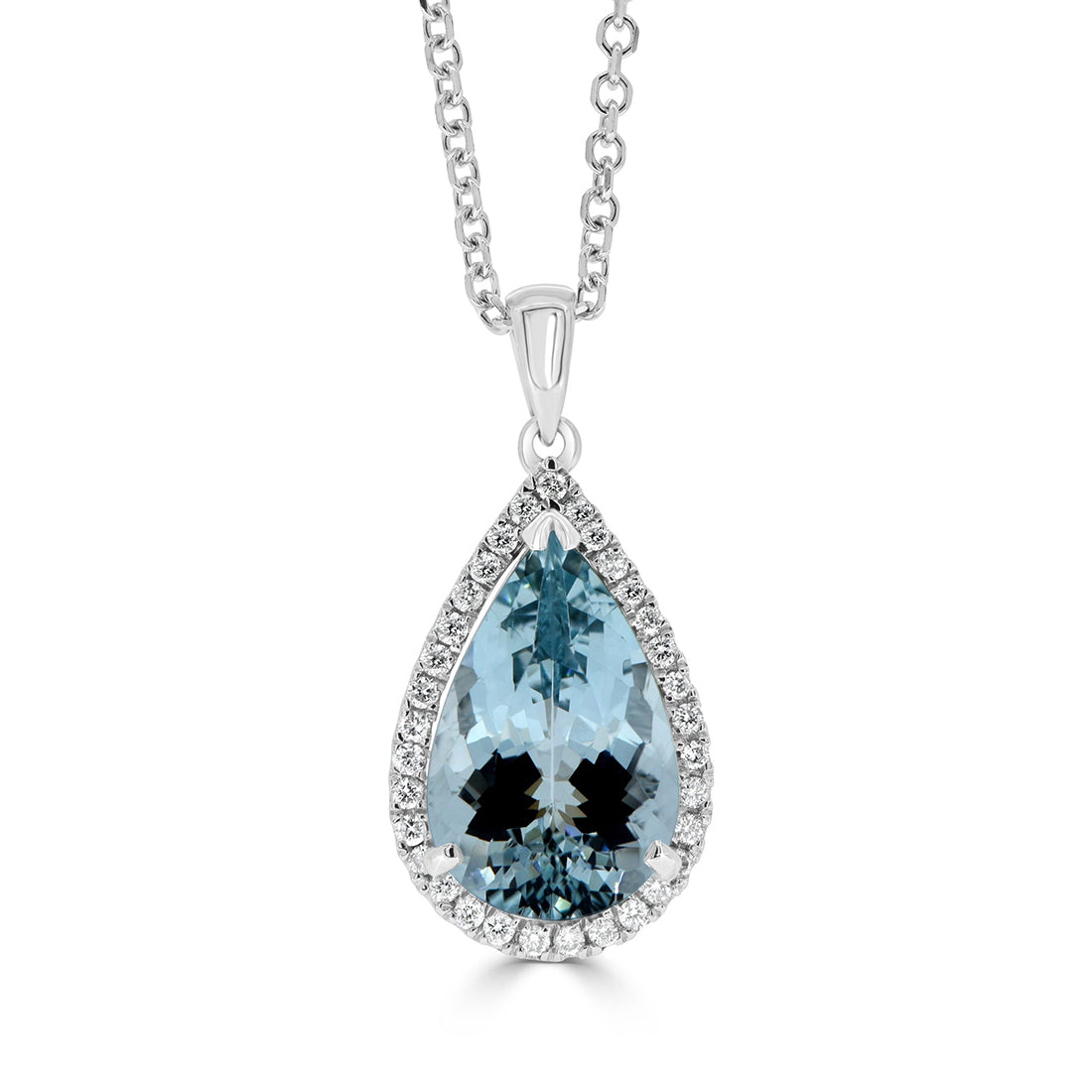 Pear Aquamarine with Round Diamond Halo Pendant