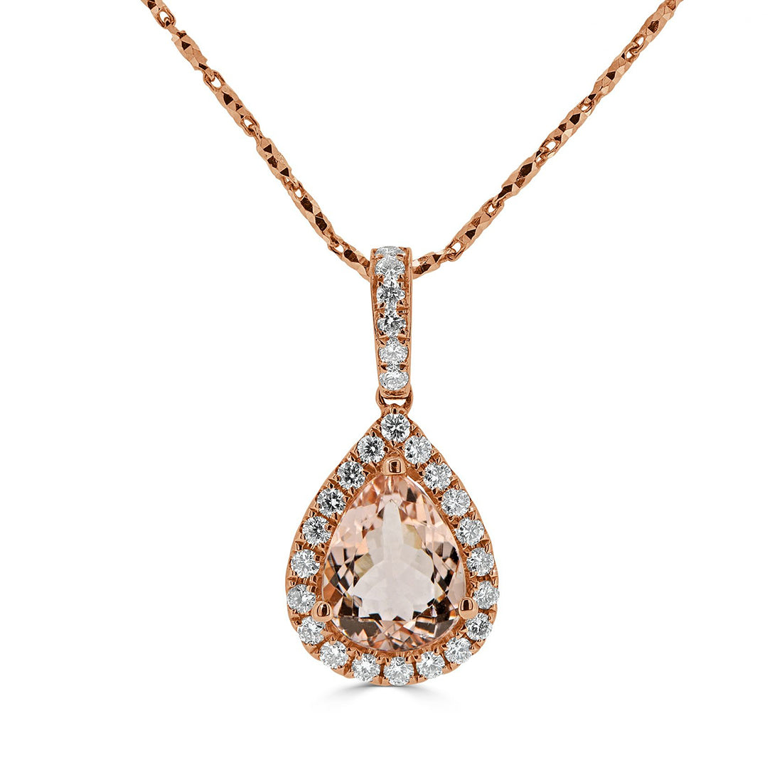 Pear Morganite with Round Diamond Halo Pendant