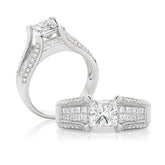 Princess Cut Split Band Pavé Diamond Engagement Ring