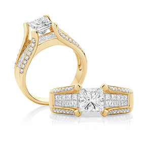 Princess Cut Split Band Pavé Diamond Engagement Ring