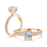 Radiant Cut Solitaire with French Pavé Diamond Shoulder Engagement Ring
