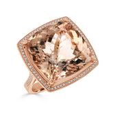 Cushion Cut Morganite and Diamond Halo Ring