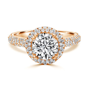 Round Brilliant Cut Pavé Halo Diamond Engagement Ring