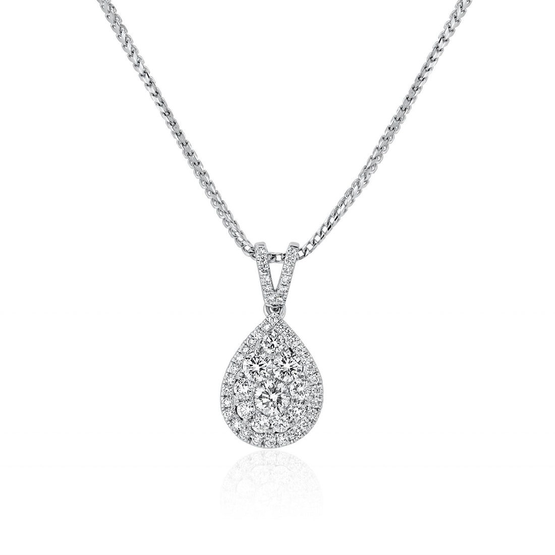 Round Brilliant Diamond Pear Cluster Pendant with Halo