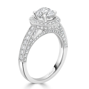 Elegant Round Brilliant Milgrain Halo Diamond Engagement Ring