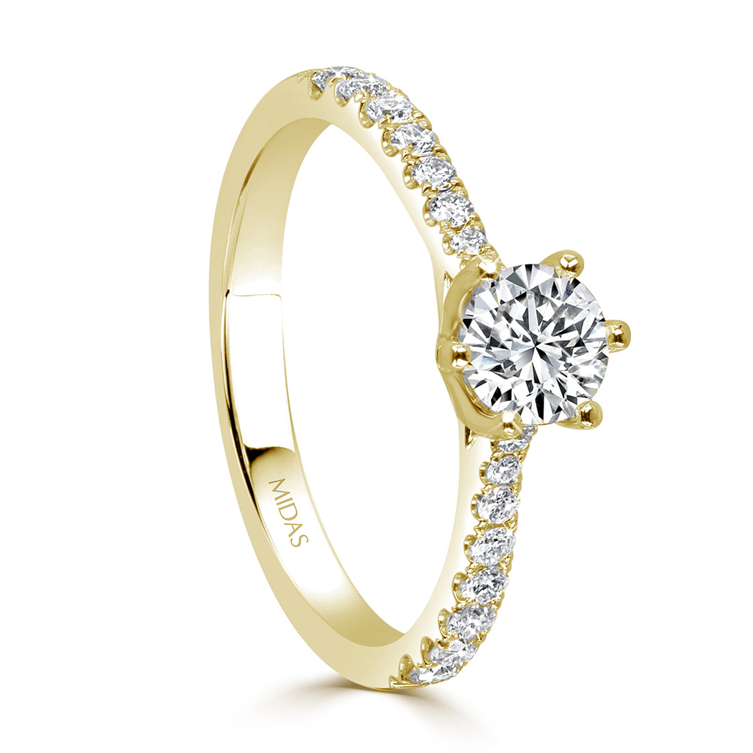 Round Brilliant Cut Solitaire with Pavé Diamond Shoulders Engagement Ring