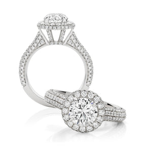 Round Brilliant with Micro Pavé Domed Halo and Shoulders Engagement Ring