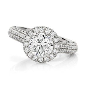 Round Brilliant with Micro Pavé Domed Halo and Shoulders Engagement Ring