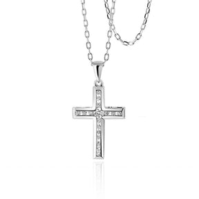 Round Diamond Cross Pendant with Polished Border