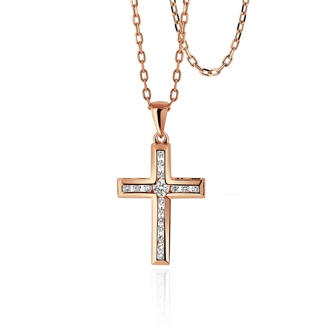 Round Diamond Cross Pendant with Polished Border