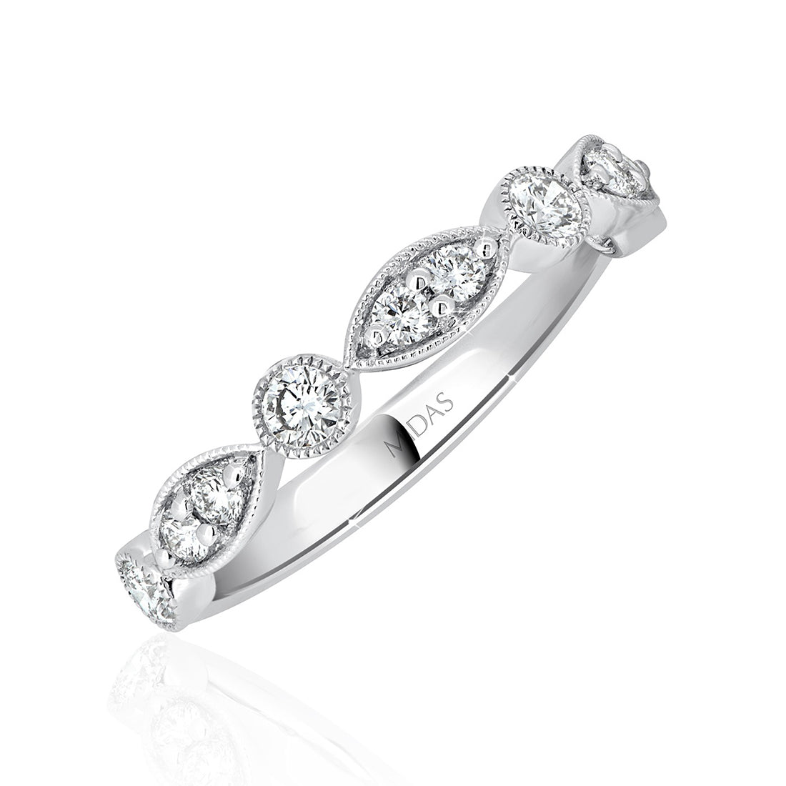 Marquise and Round Milgrain Vine-Inspired Diamond Wedding Band