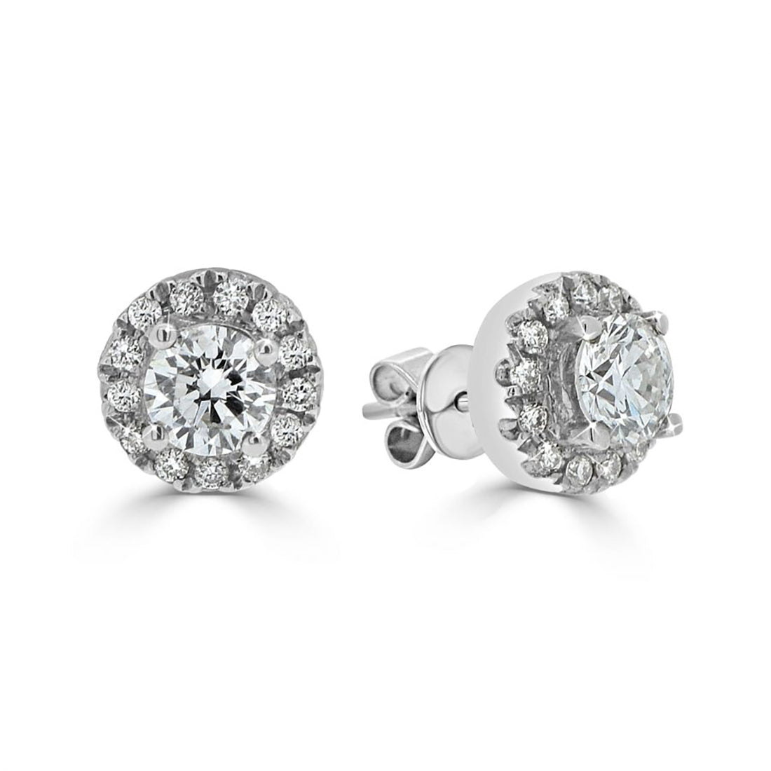 Round Shape Diamond Cluster Earrings in Halo Setting