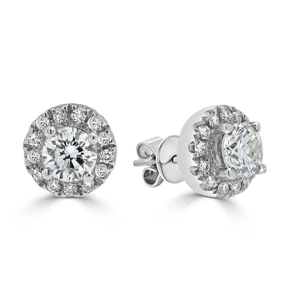 Round Shape Diamond Cluster in Halo Setting Stud Earrings