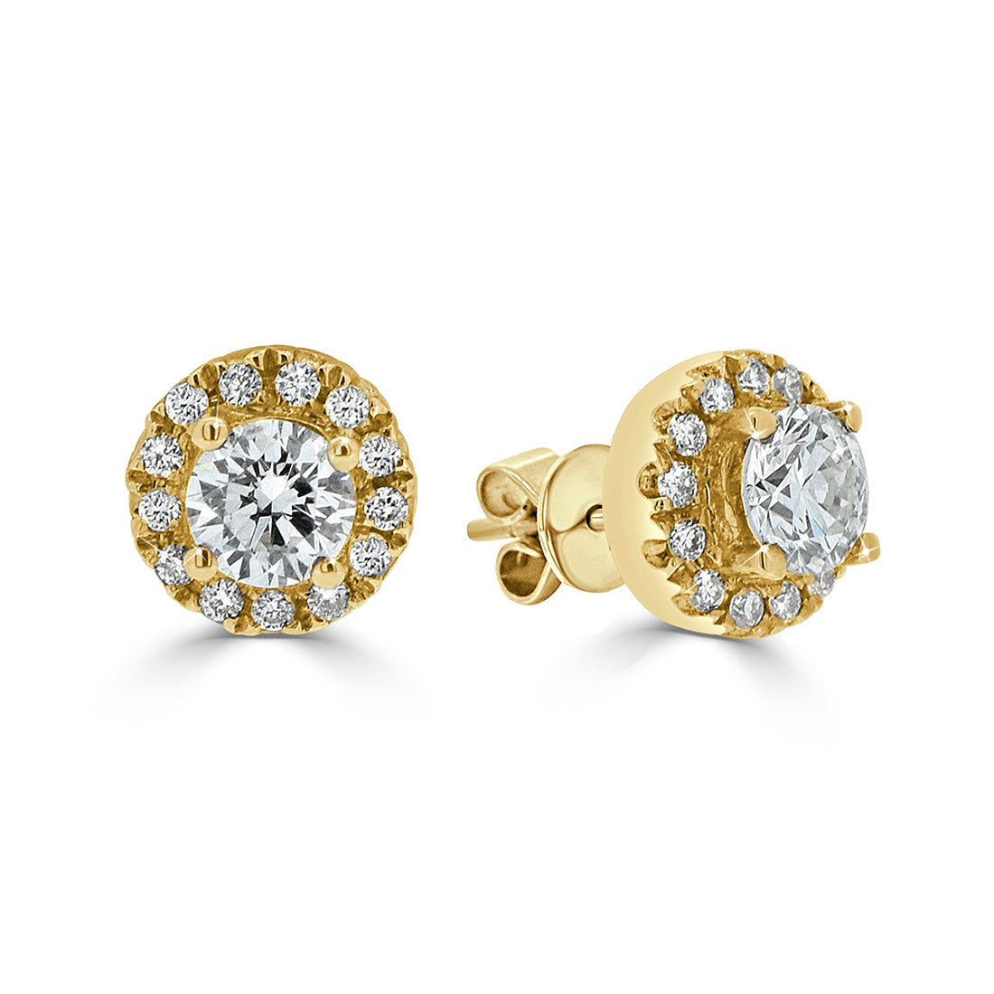 Round Shape Diamond Cluster Earrings in Halo Setting