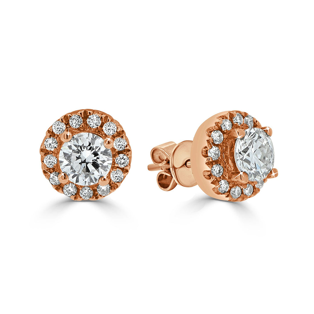 Round Shape Diamond Cluster in Halo Setting Stud Earrings