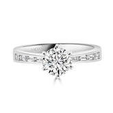 Round Brilliant Solitaire with Baguette Diamond Band Engagement Ring