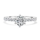 Round Brilliant Cut with Six Claw Setting and Pavé Diamond Band Engagement Ring